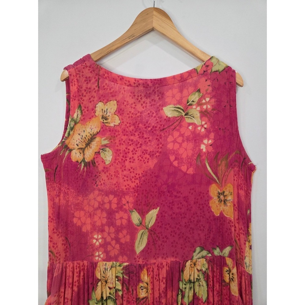 Bila M Rayon Floral Midi Dress Pink Sleeveless V Neck Button Front Pockets Boho - Picture 8 of 12